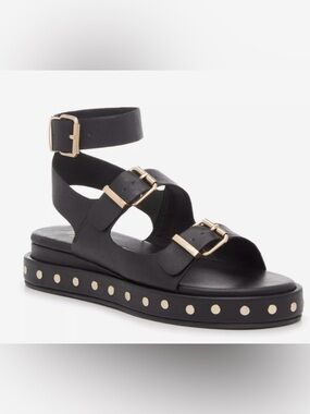 Matisse Piana Black Platform Buckle Sandals with Gold Stud Detail